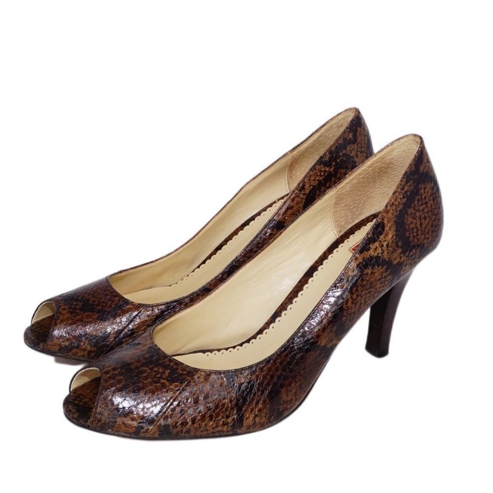 Oscar de la Renta 'Allure' Brown Snakeskin Peep Toe Pumps, Size 8.5